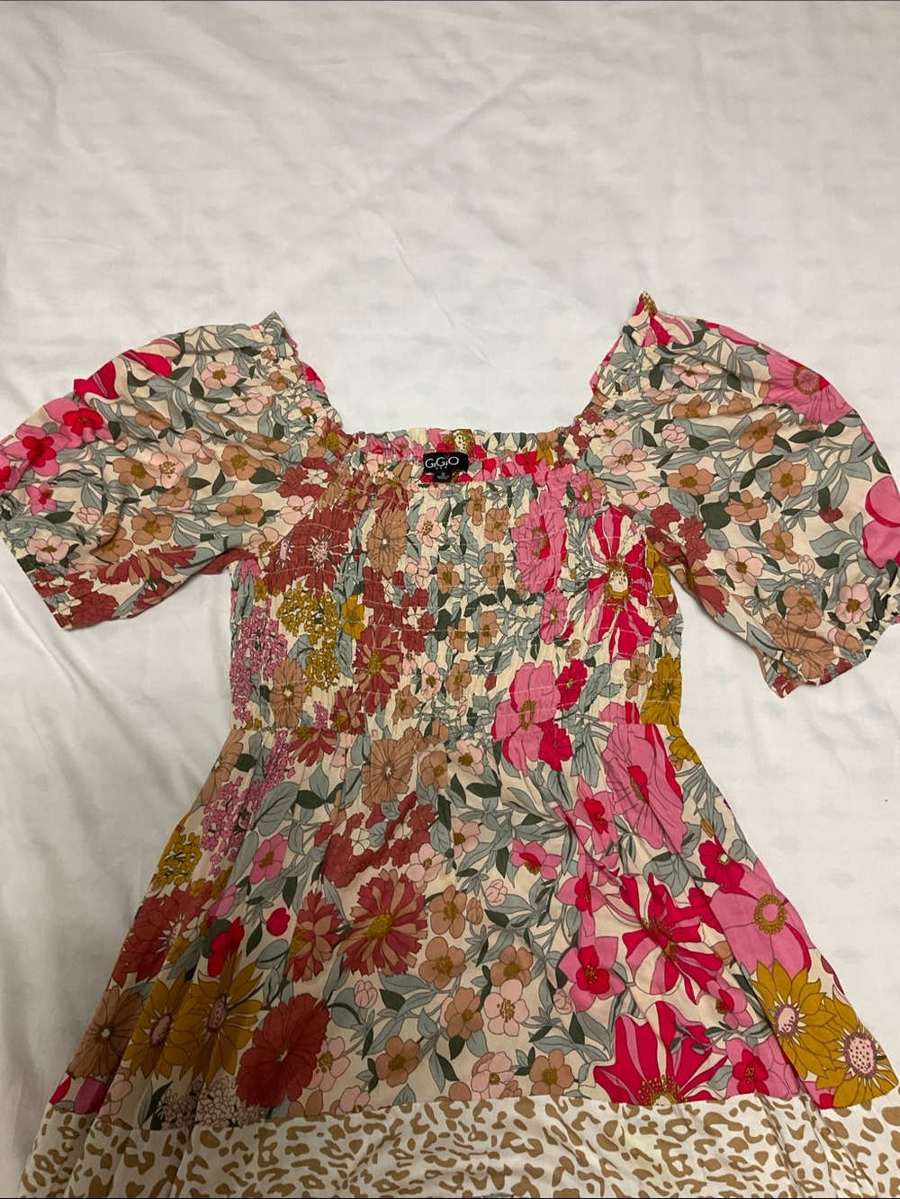 Boho Chic GiGio Floral/Leopard Print Smocked Dress - Picture 3 of 8